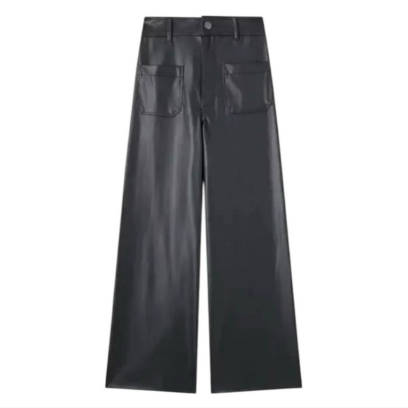 Zara Viral Baddie Edgy Punk BossGirl 🖤 Vegan Leather Marine Wide Leg Pant Sz-6 - Picture 9 of 16